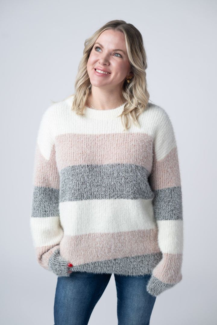 IN STOCK Cozy Block Sweater - Pink and Grey