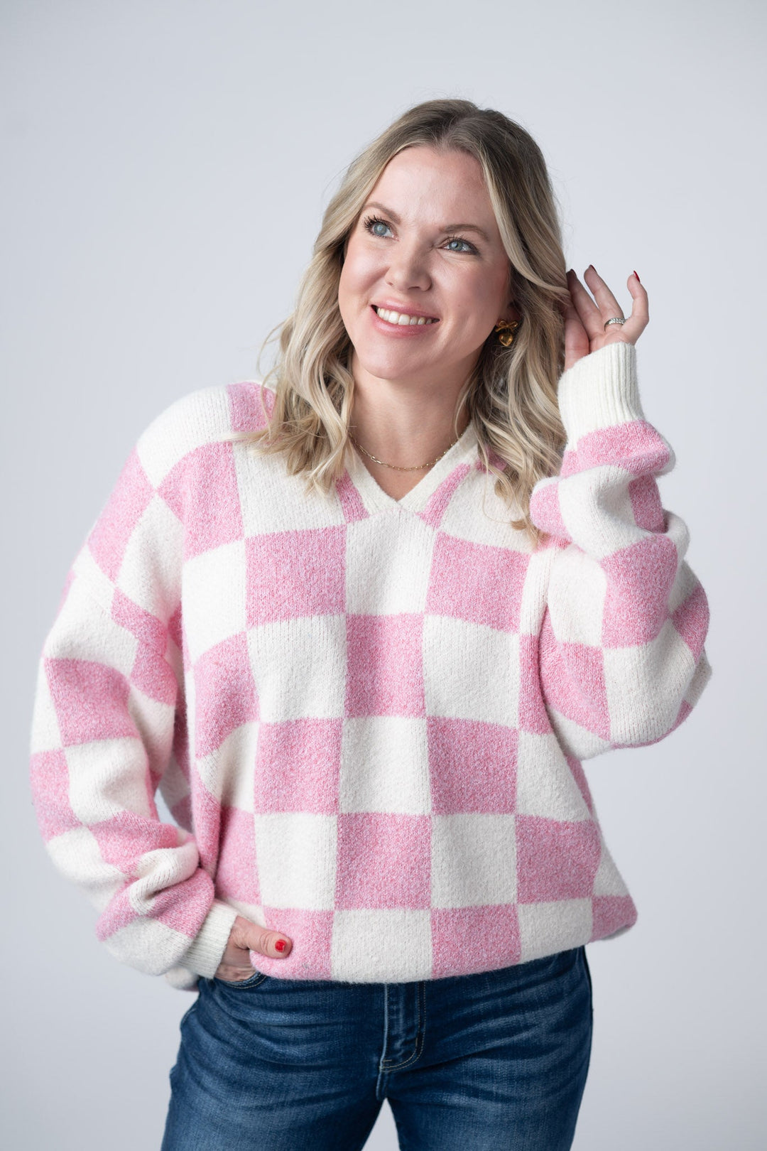 IN STOCK Checkered Hoodie - Pink and White