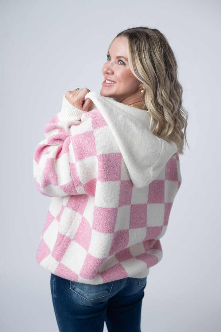 IN STOCK Checkered Hoodie - Pink and White