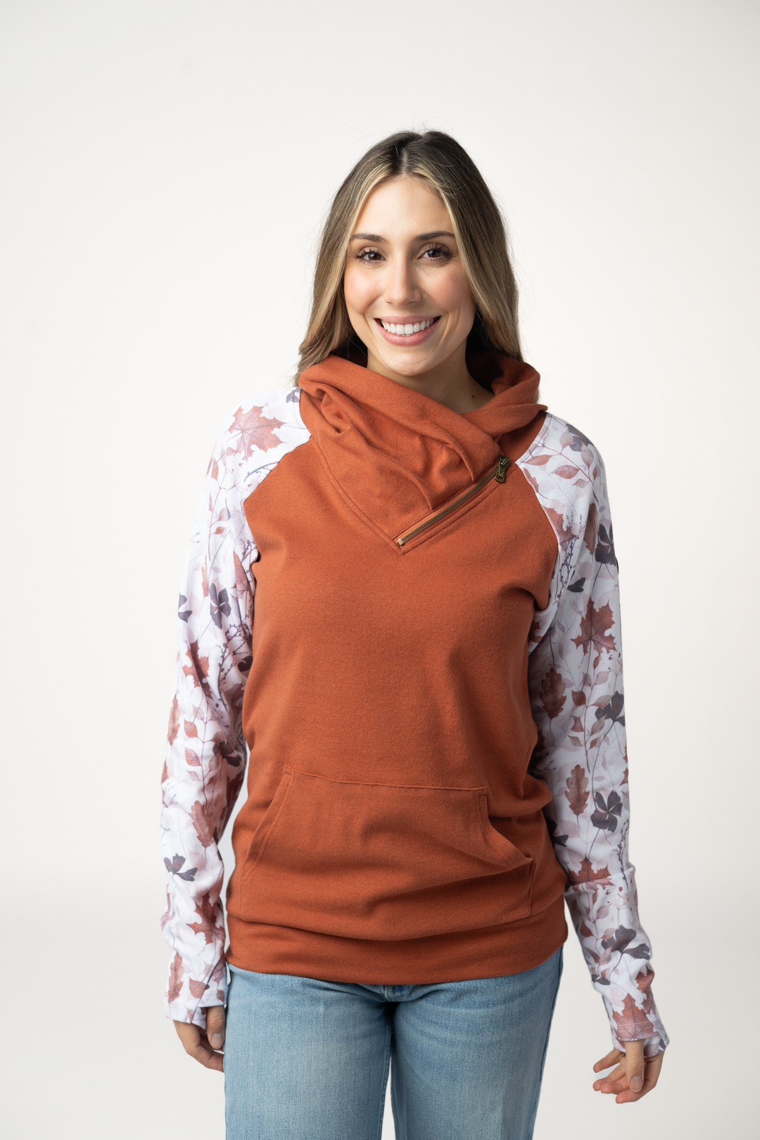 IN STOCK Classic Zoey ZipCowl Sweatshirt - Maple and Fall Foliage