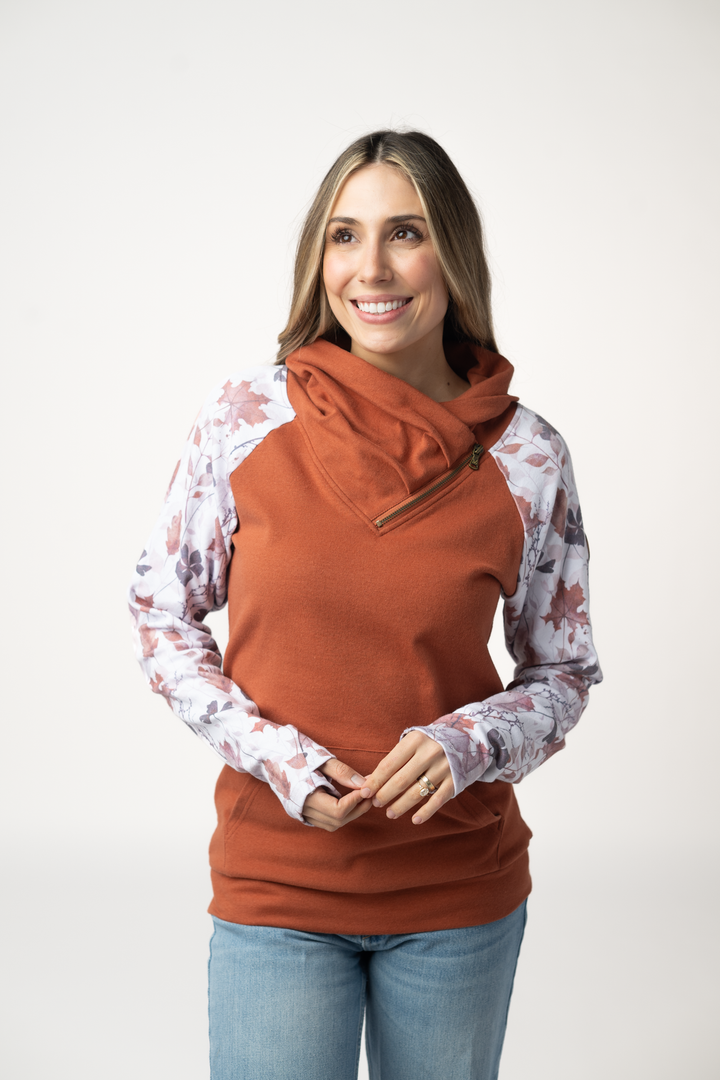IN STOCK Classic Zoey ZipCowl Sweatshirt - Maple and Fall Foliage