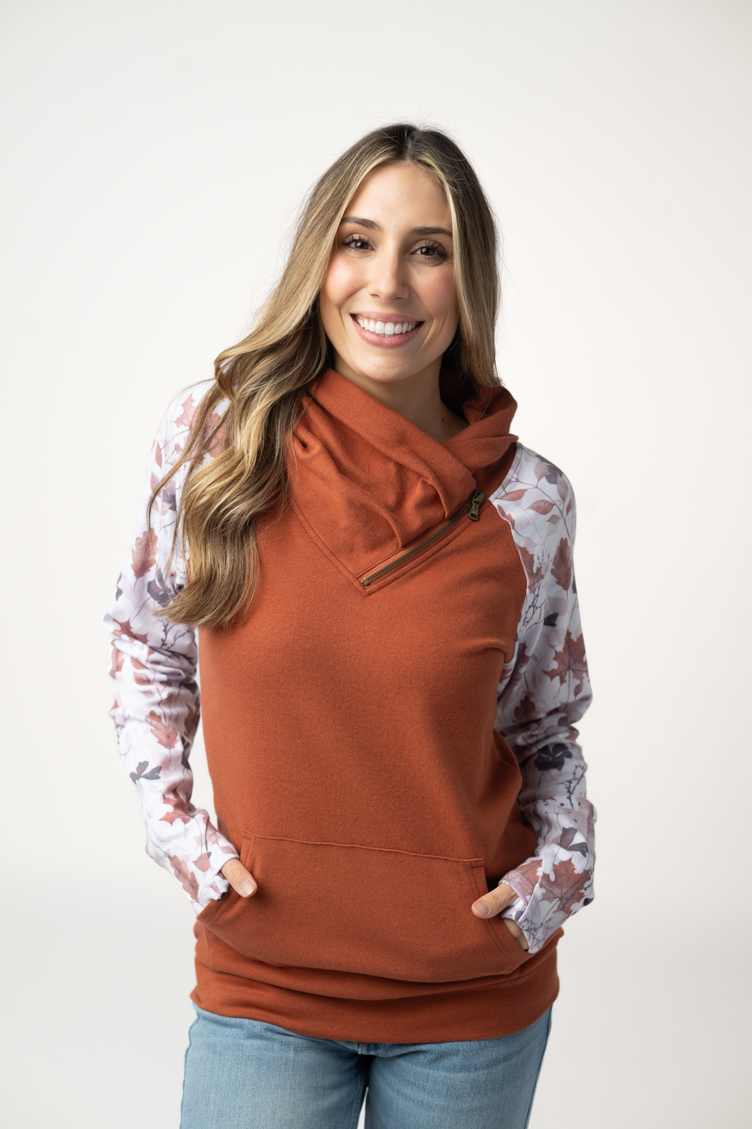 IN STOCK Classic Zoey ZipCowl Sweatshirt - Maple and Fall Foliage