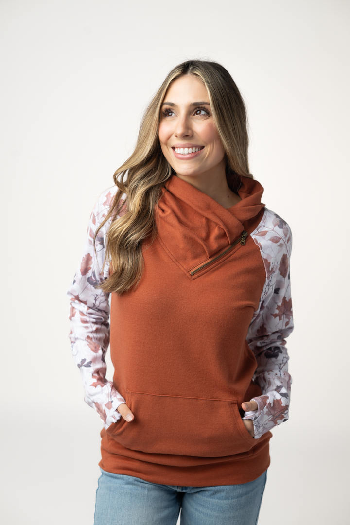IN STOCK Classic Zoey ZipCowl Sweatshirt - Maple and Fall Foliage