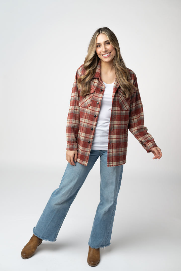 IN STOCK Norah Shacket - Brick Plaid