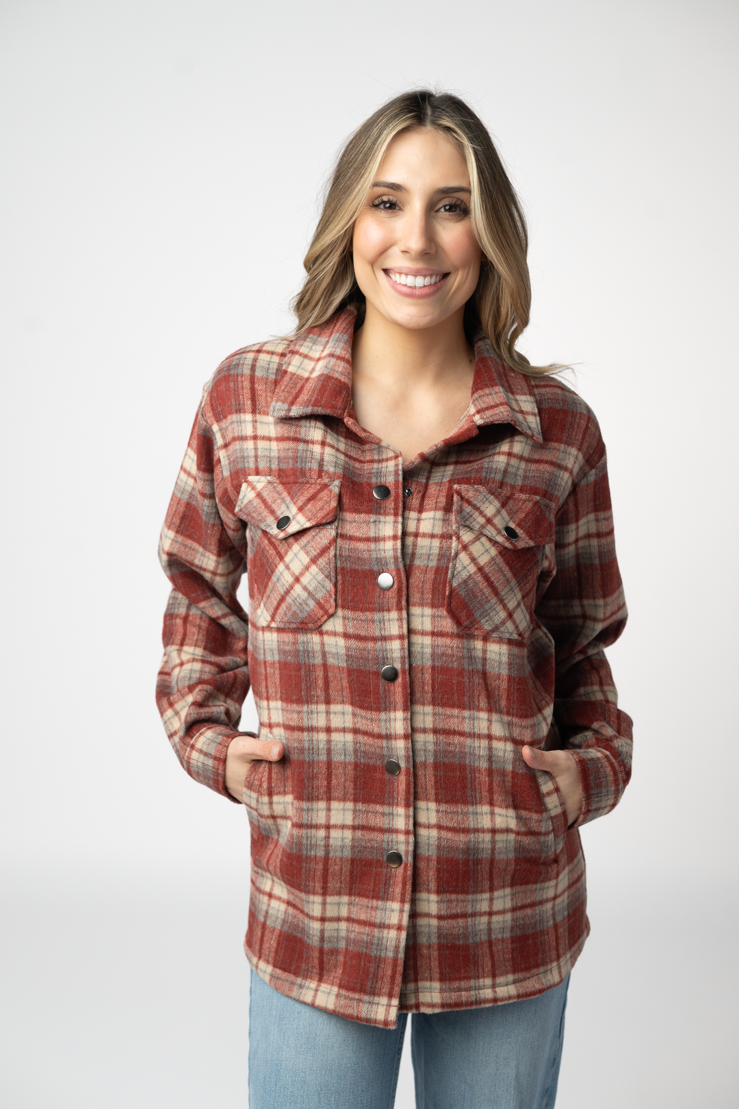 IN STOCK Norah Shacket - Brick Plaid