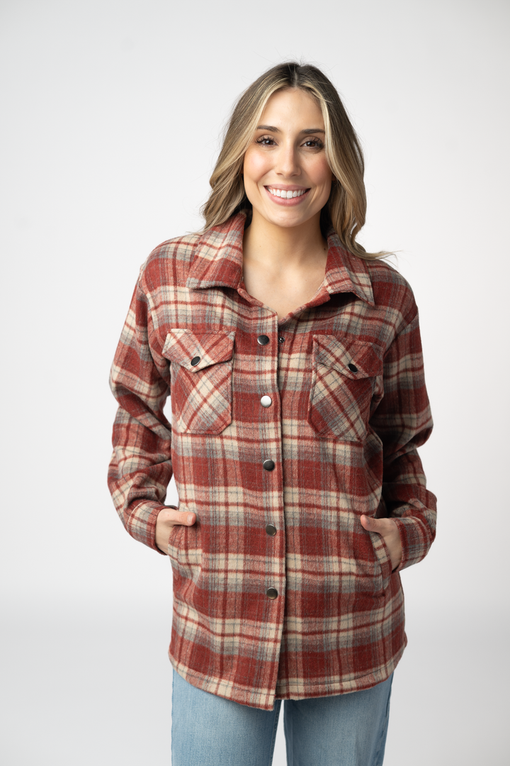 IN STOCK Norah Shacket - Brick Plaid