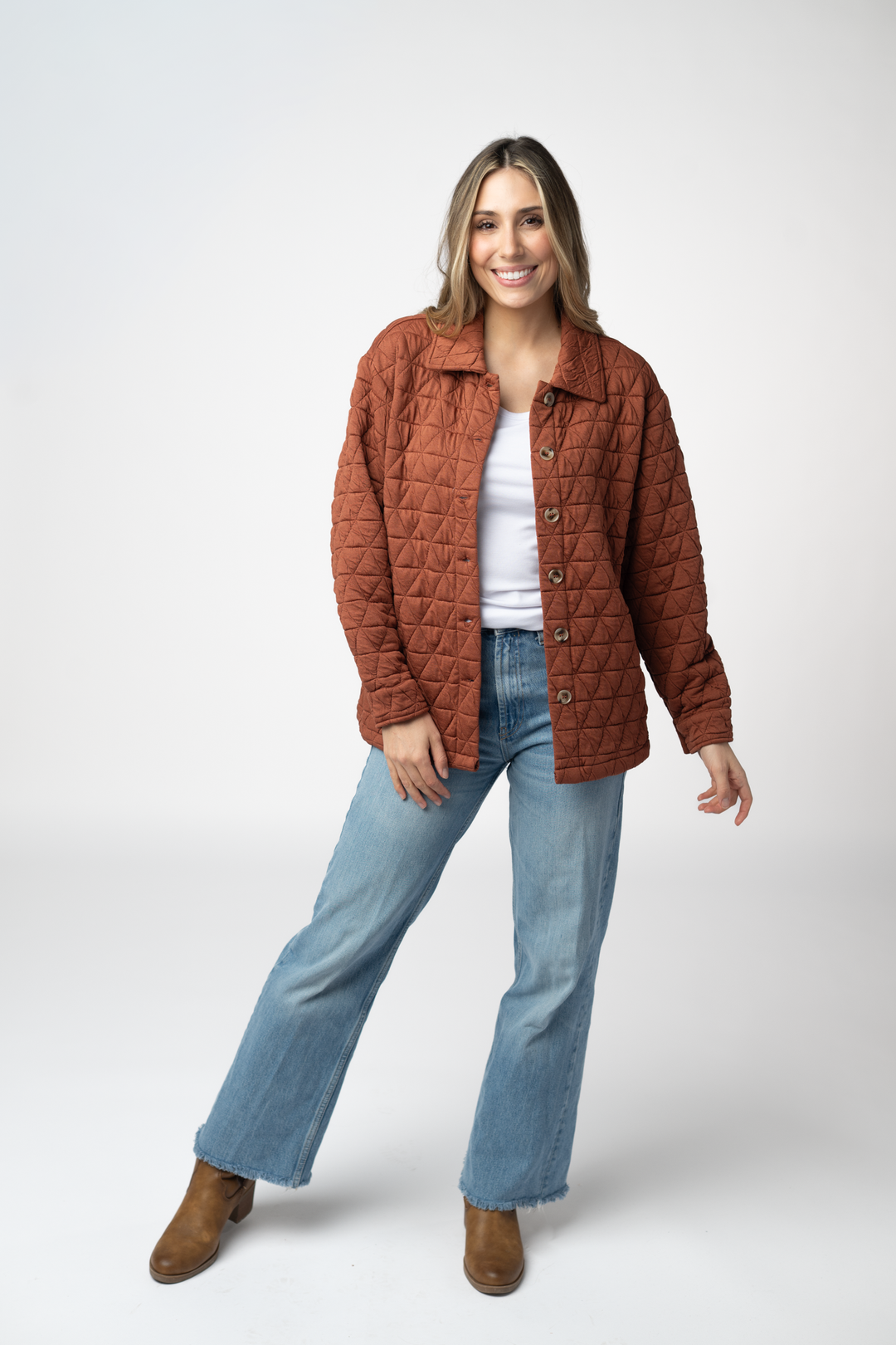 IN STOCK Geometric Button Down Jacket - Rust