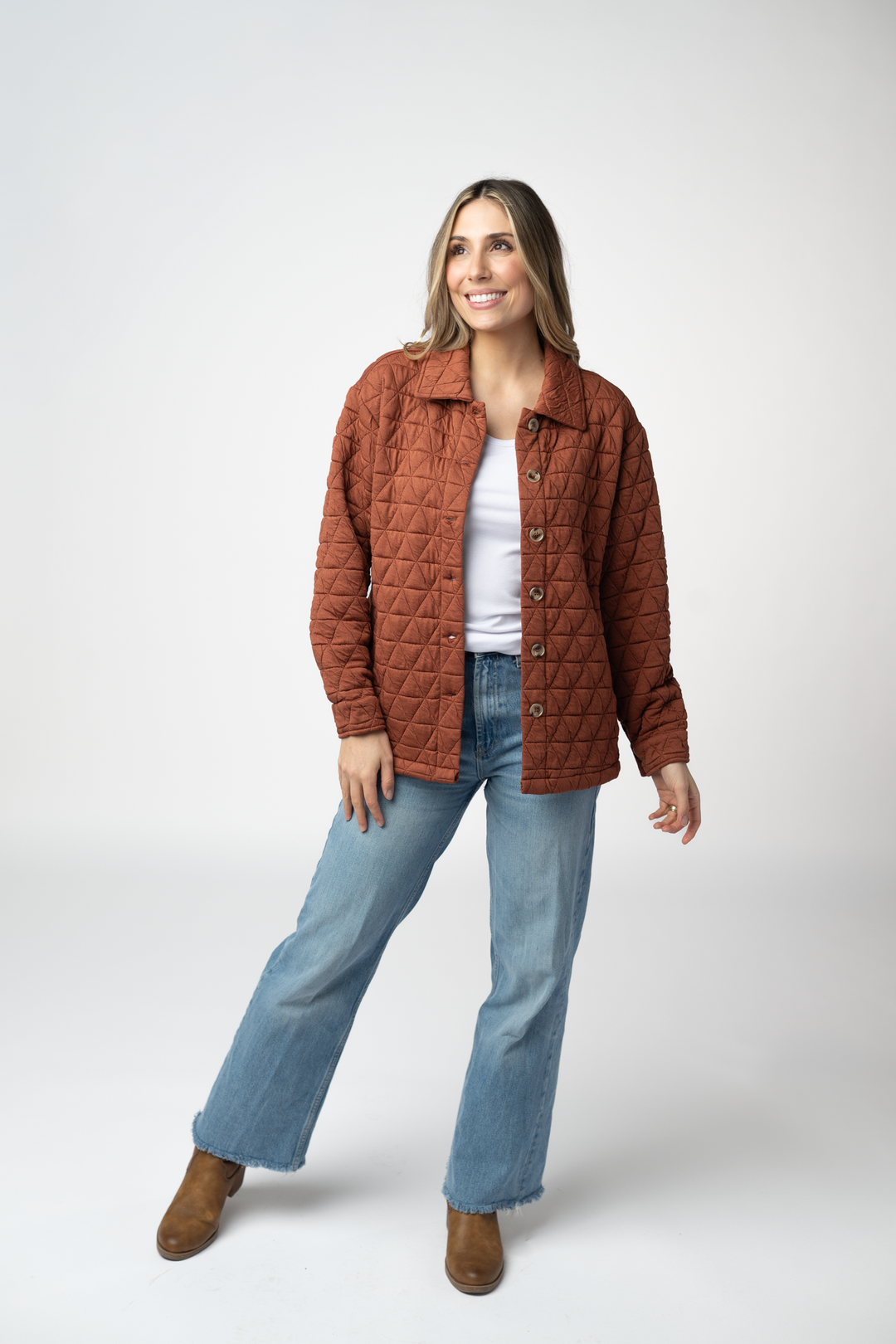 IN STOCK Geometric Button Down Jacket - Rust
