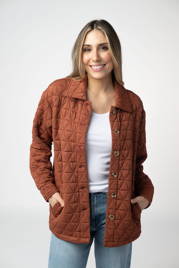 IN STOCK Geometric Button Down Jacket - Rust