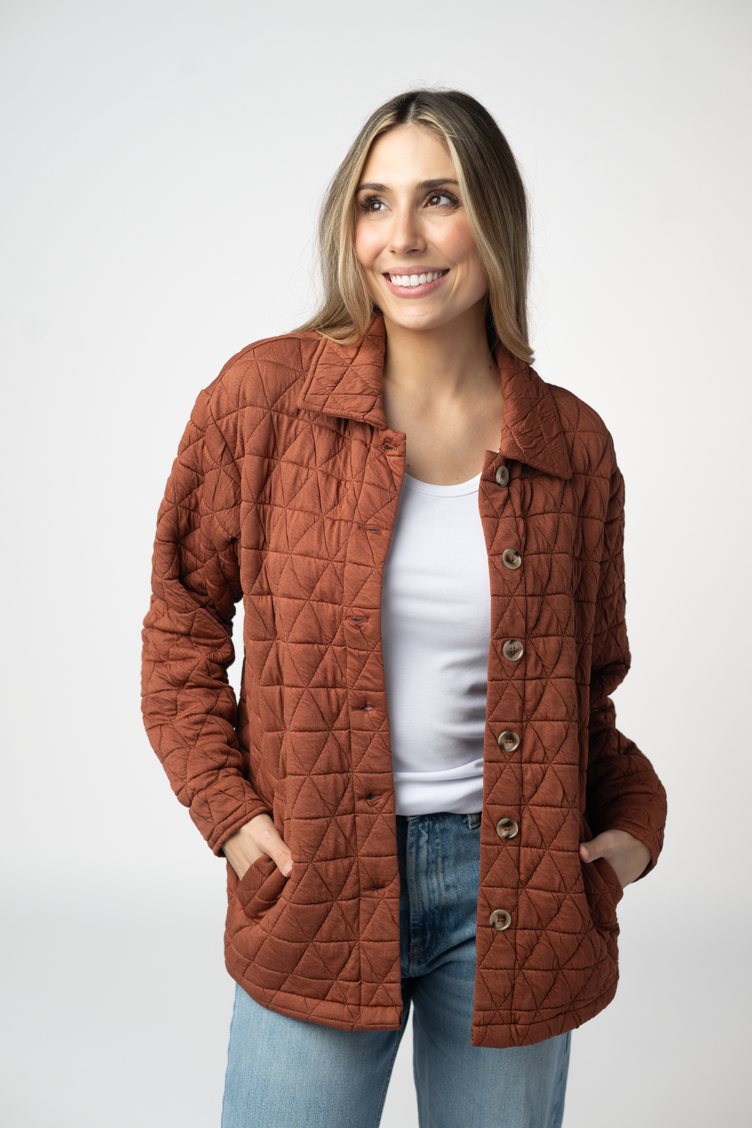 IN STOCK Geometric Button Down Jacket - Rust