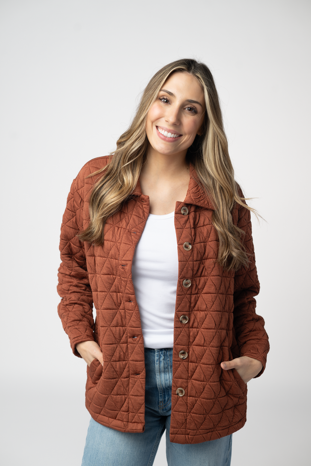IN STOCK Geometric Button Down Jacket - Rust