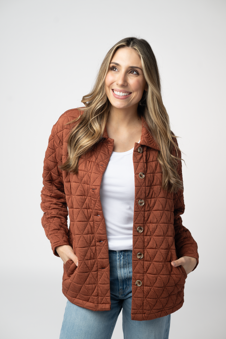 IN STOCK Geometric Button Down Jacket - Rust