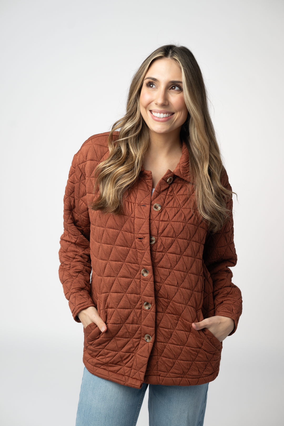 IN STOCK Geometric Button Down Jacket - Rust