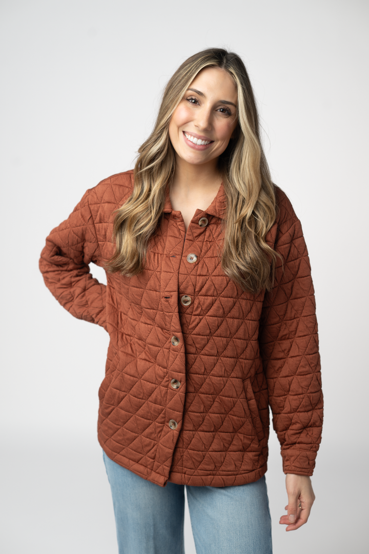 IN STOCK Geometric Button Down Jacket - Rust