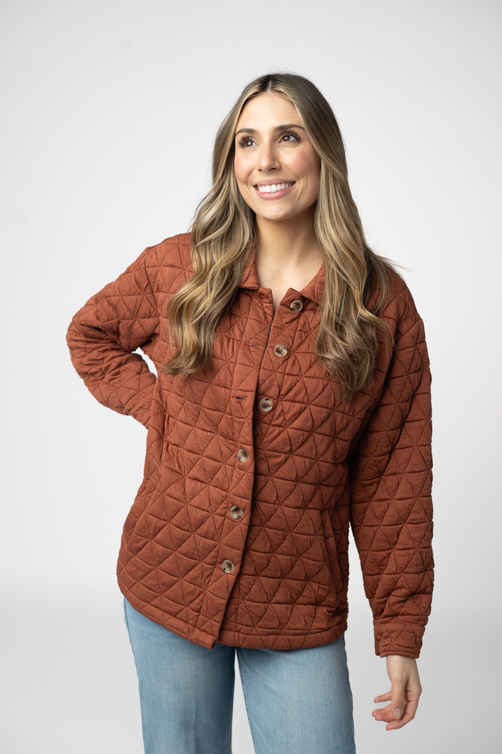 IN STOCK Geometric Button Down Jacket - Rust
