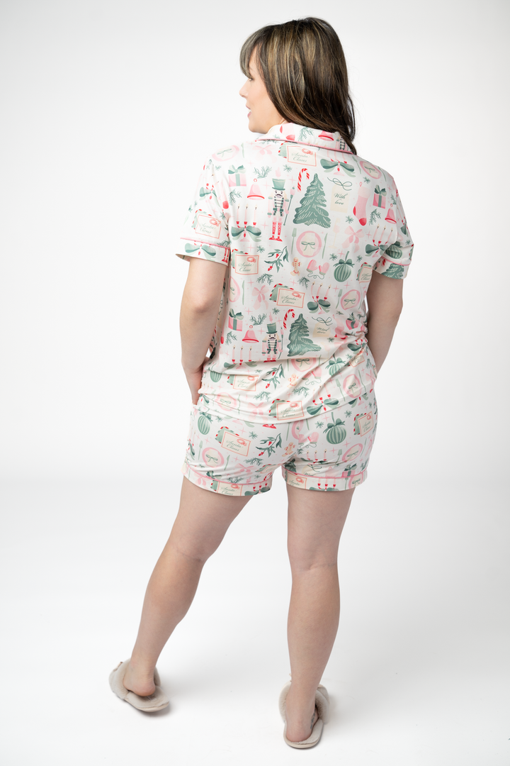 IN STOCK Brooke Top and Shorts Pajama Set - Pink Pine Noel