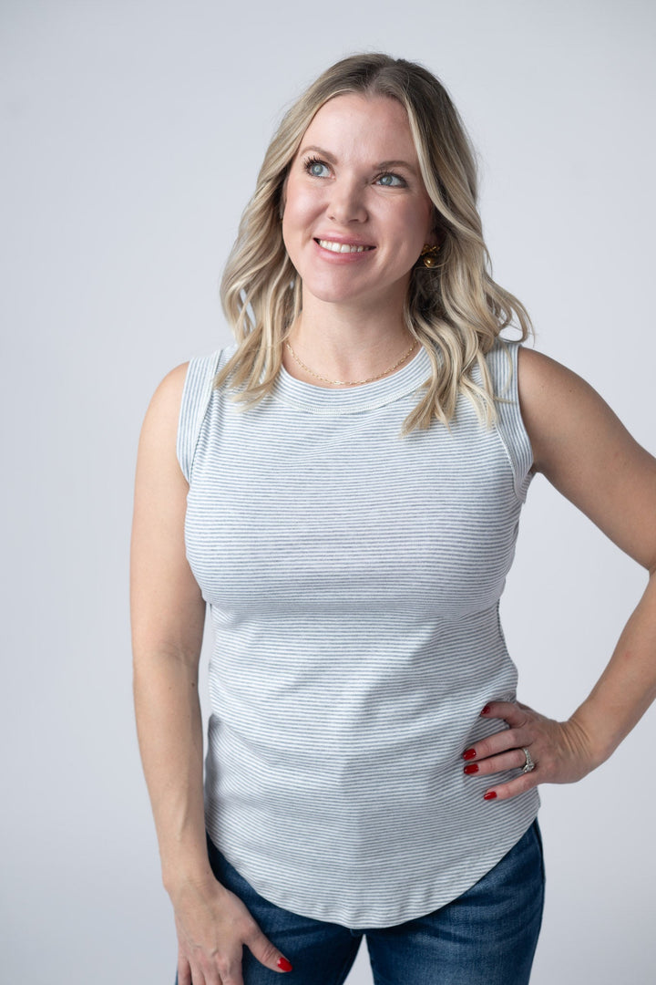 IN STOCK Morgan Micro Striped Tank - Grey