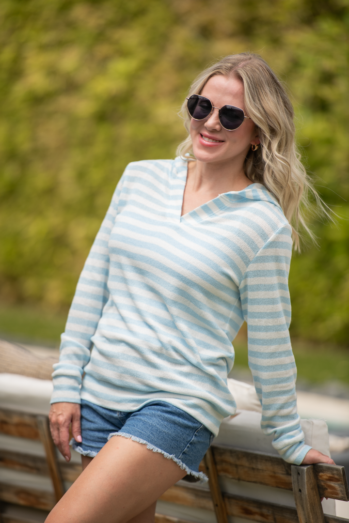IN STOCK Amelia Striped Hoodie - Sky Blue
