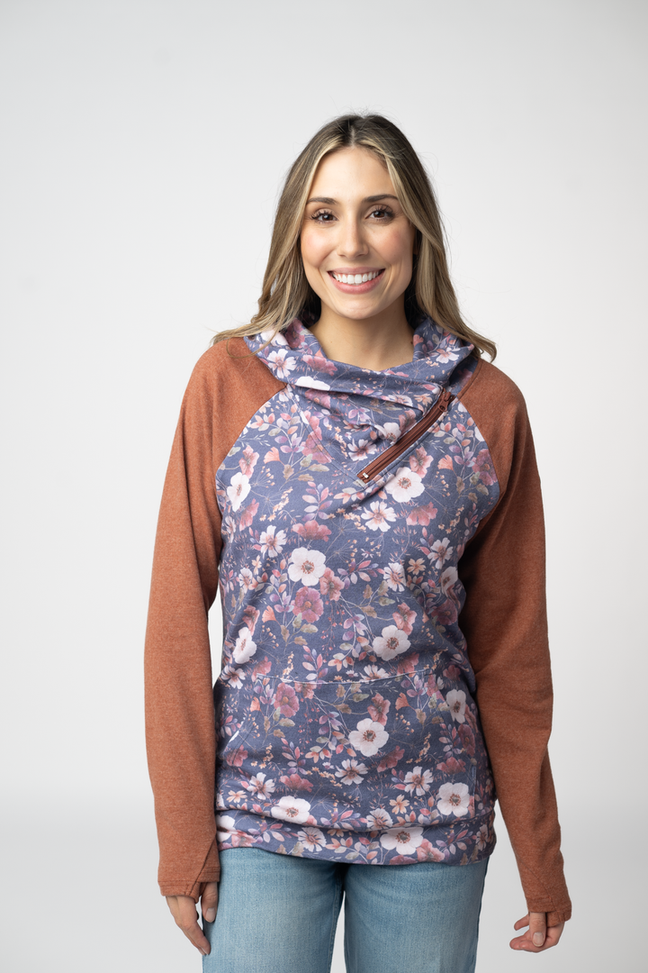 IN STOCK Classic Zoey ZipCowl Sweatshirt - Blushwood Floral and Terra Cotta