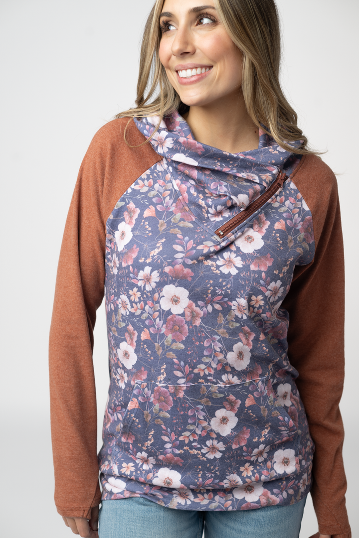 IN STOCK Classic Zoey ZipCowl Sweatshirt - Blushwood Floral and Terra Cotta