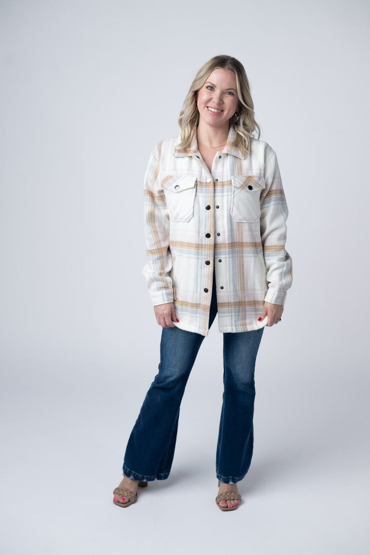 IN STOCK Norah Plaid Shacket - Neutral Blush Mix