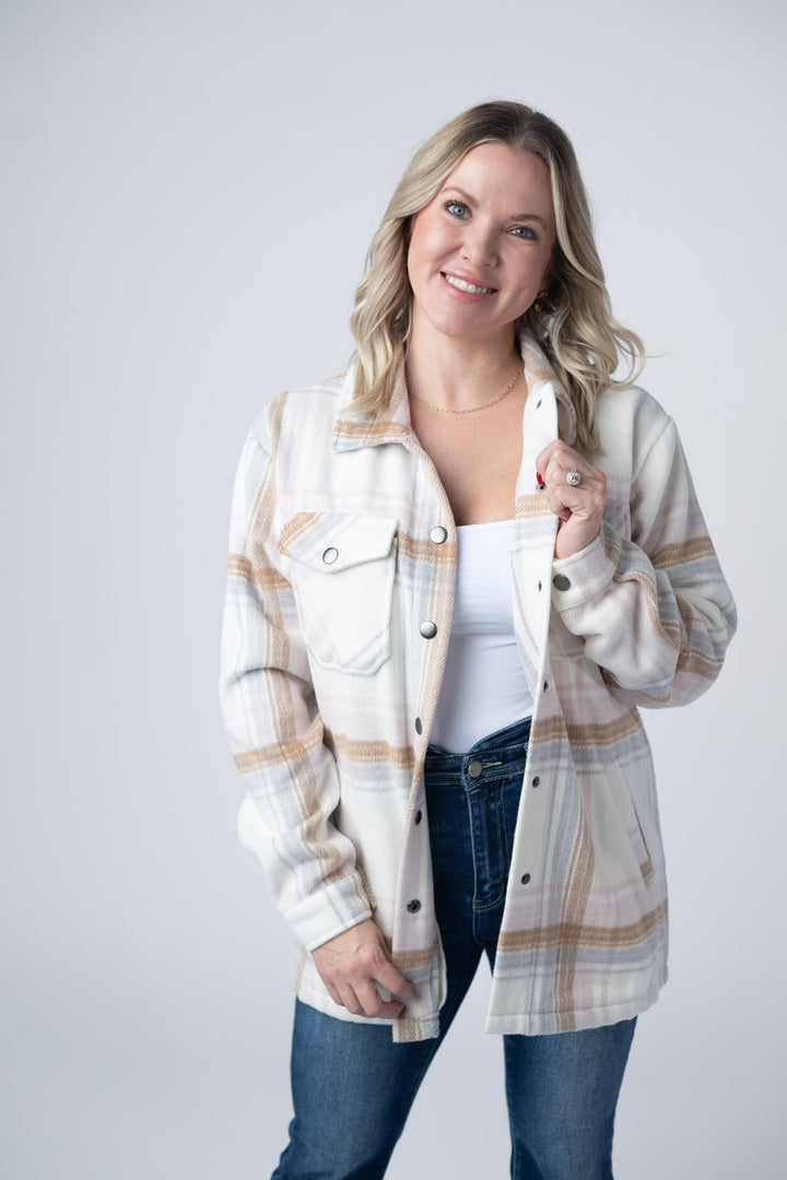 IN STOCK Norah Plaid Shacket - Neutral Blush Mix