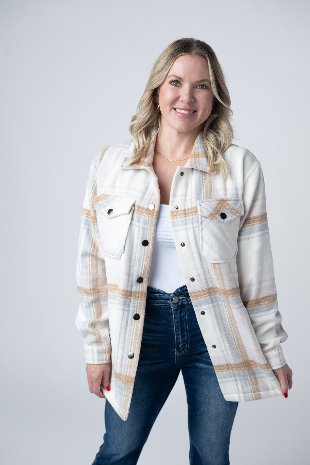 IN STOCK Norah Plaid Shacket - Neutral Blush Mix