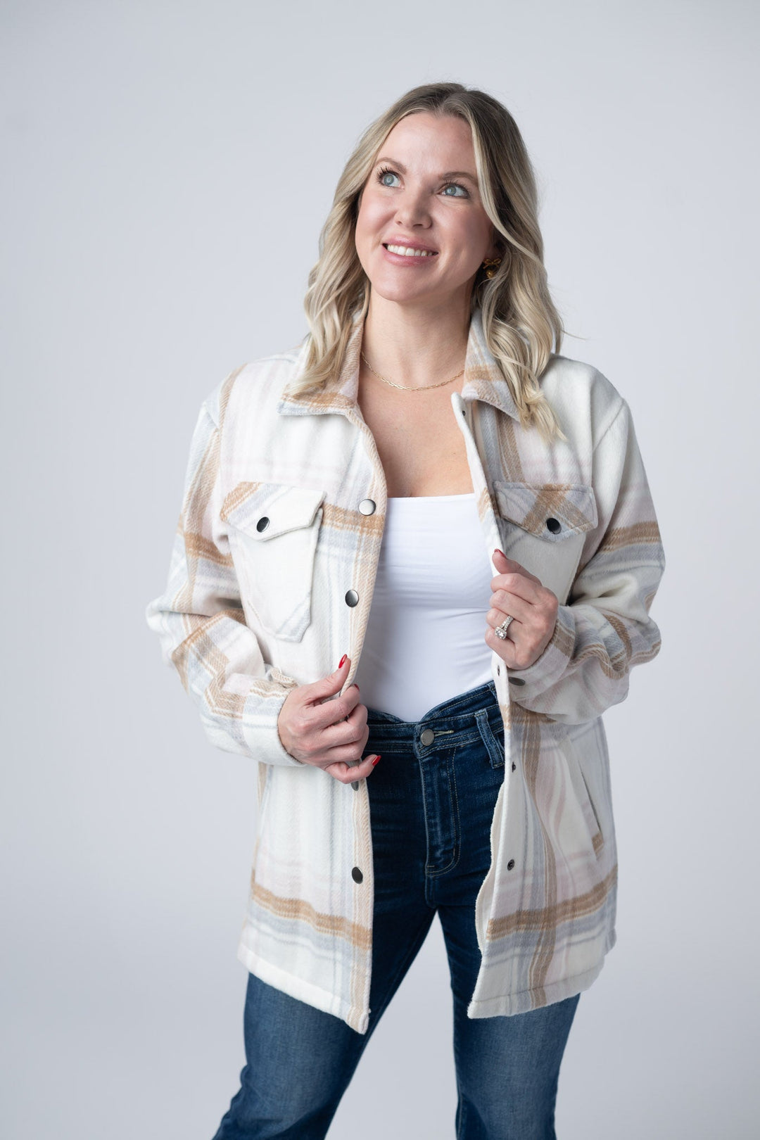 IN STOCK Norah Plaid Shacket - Neutral Blush Mix