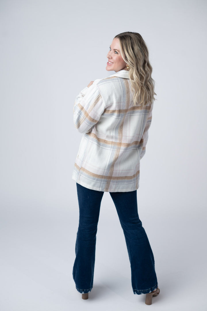 IN STOCK Norah Plaid Shacket - Neutral Blush Mix