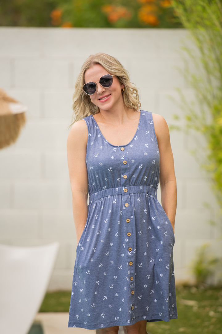 IN STOCK Beverly Button Dress - Nautical Navy
