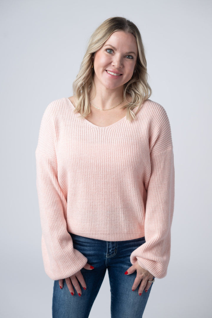 IN STOCK Bethany Bow Knit Sweater - Light Pink
