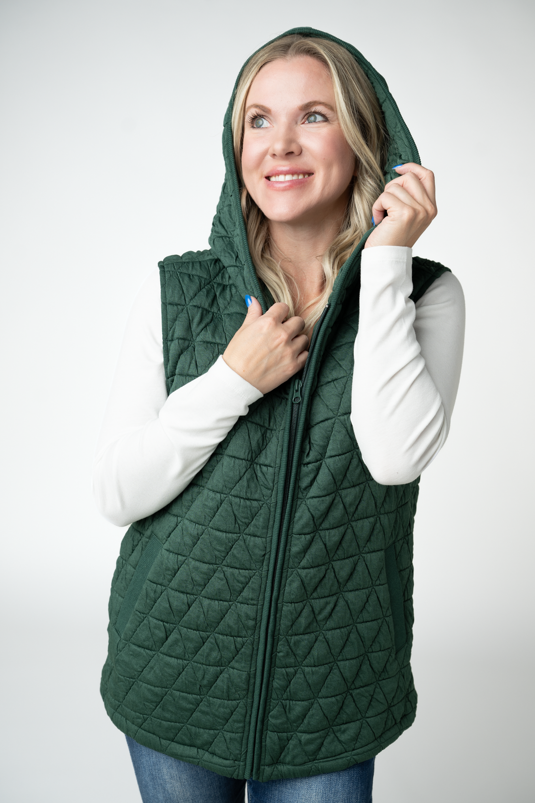IN STOCK Heather Geometric Hooded Vest - Forest Green