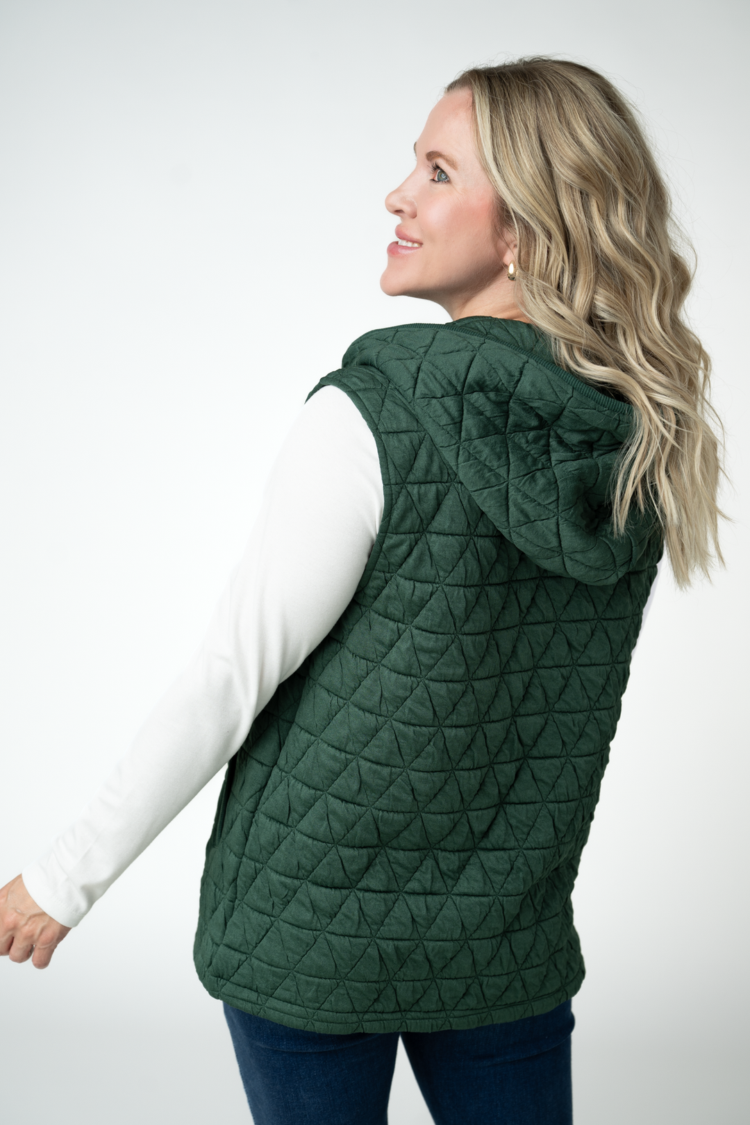 IN STOCK Heather Geometric Hooded Vest - Forest Green