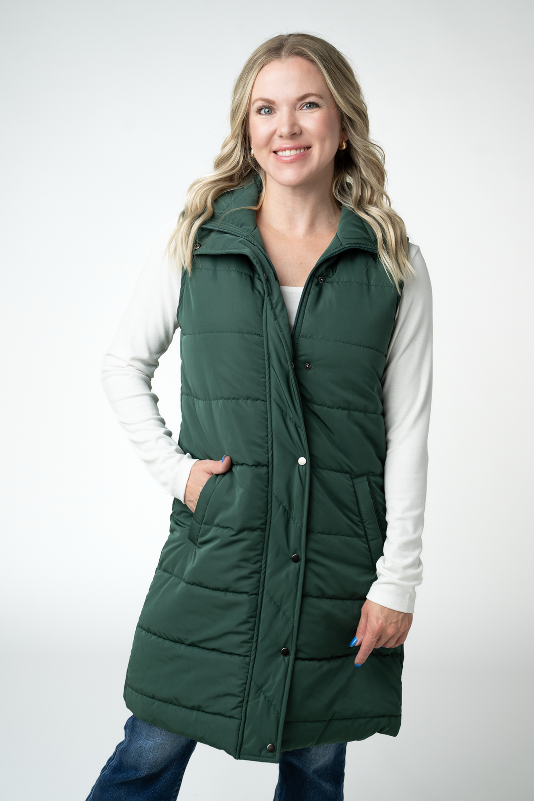IN STOCK Harlow Long Vest - Evergreen