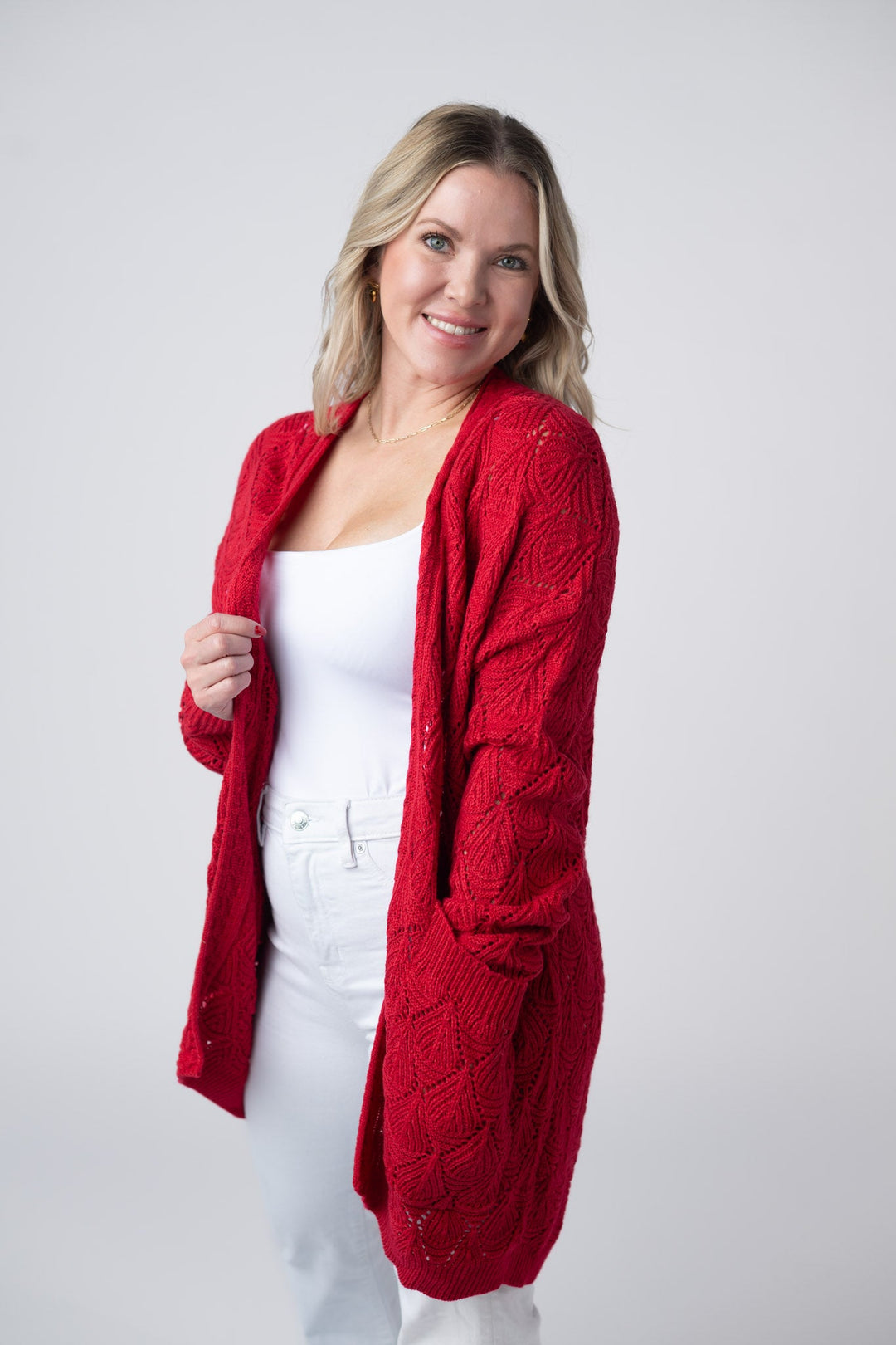 IN STOCK Open Knit Cardigan - Red