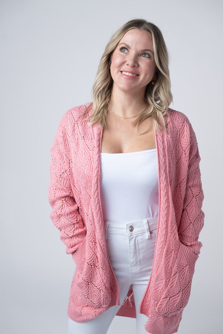 IN STOCK Open Knit Cardigan - Rose