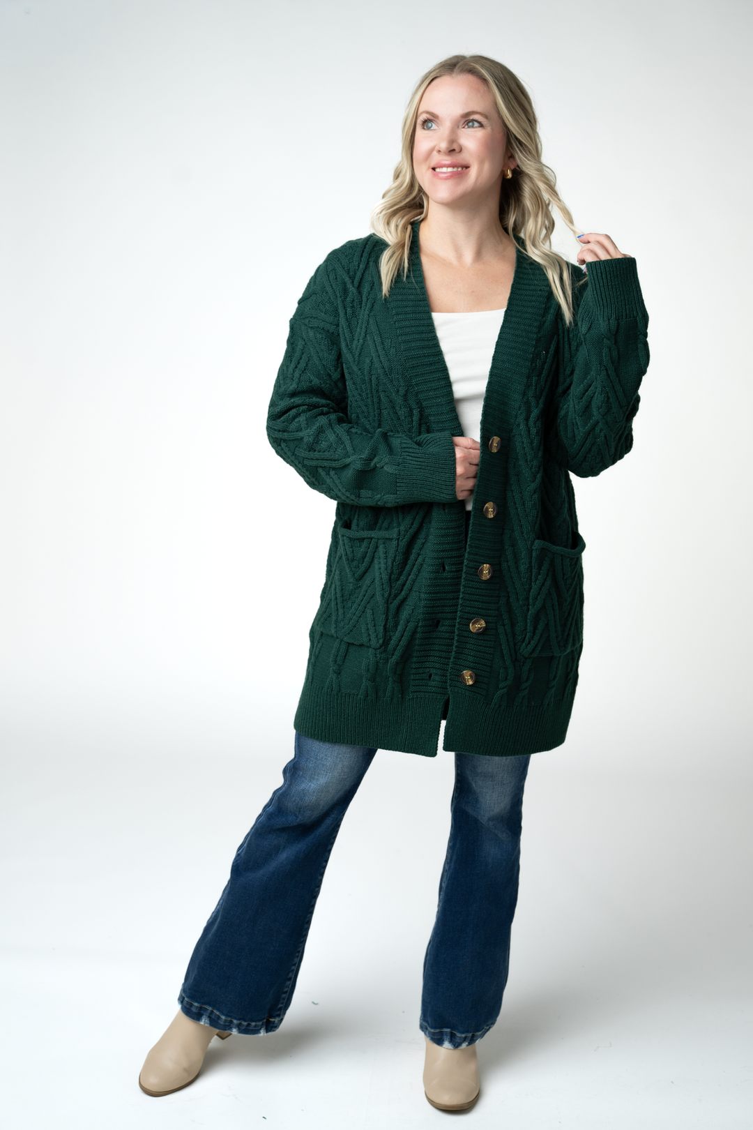 IN STOCK Brooks Button Sweater Cardigan - Evergreen