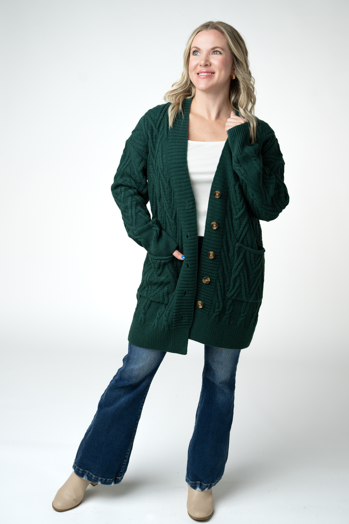 IN STOCK Brooks Button Sweater Cardigan - Evergreen