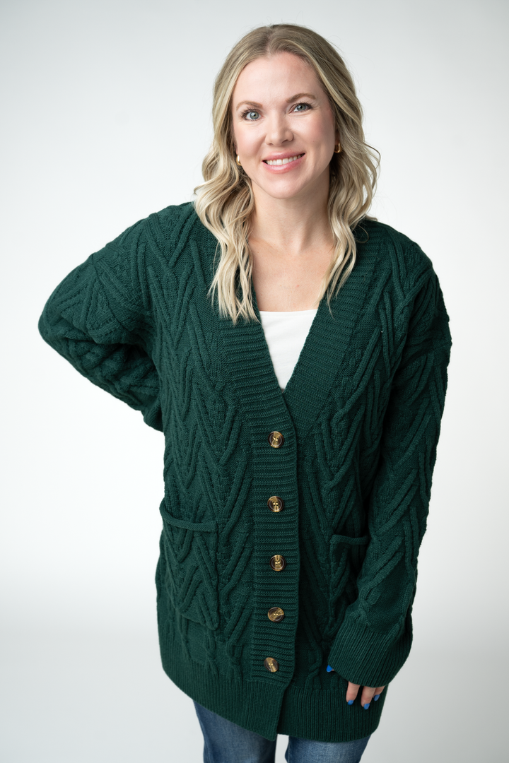 IN STOCK Brooks Button Sweater Cardigan - Evergreen