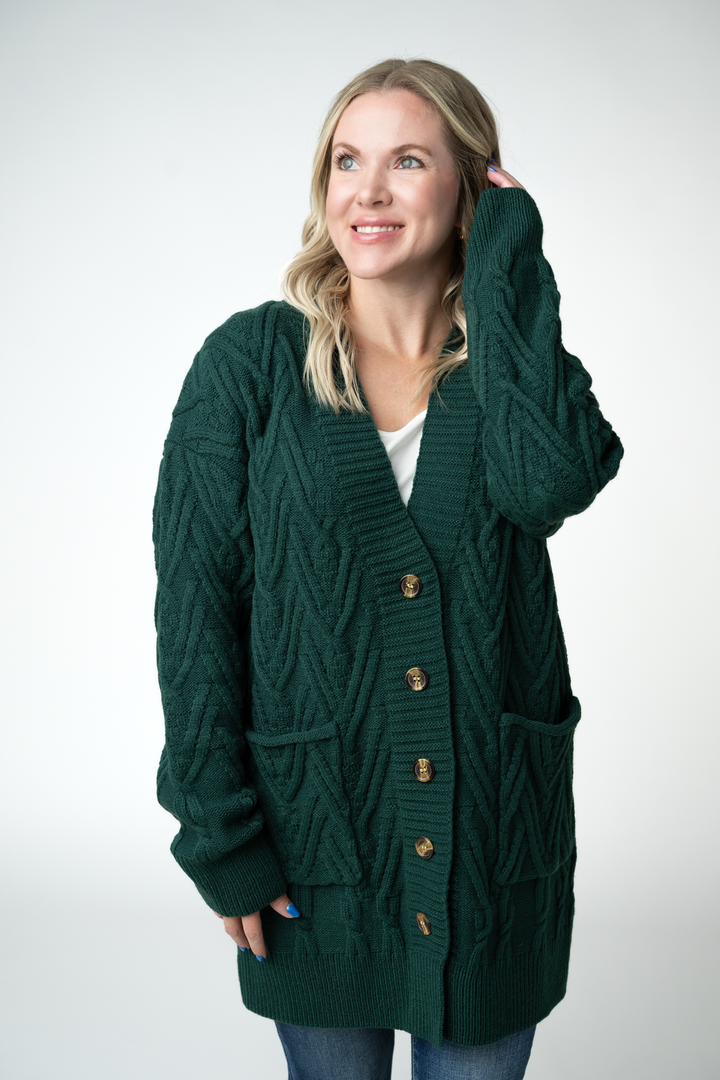 IN STOCK Brooks Button Sweater Cardigan - Evergreen