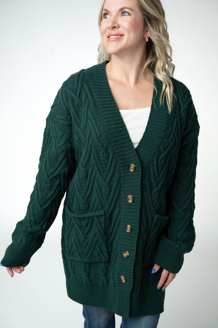 IN STOCK Brooks Button Sweater Cardigan - Evergreen