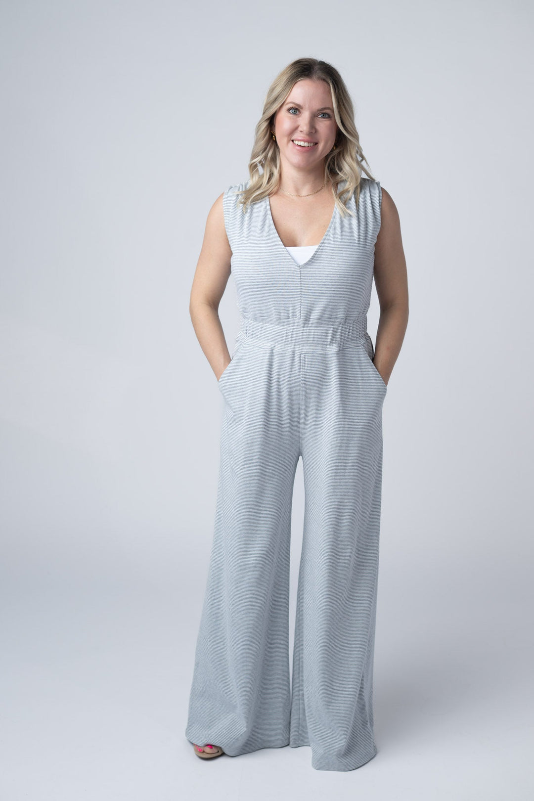 IN STOCK Kenzie Striped Jumpsuit - Grey