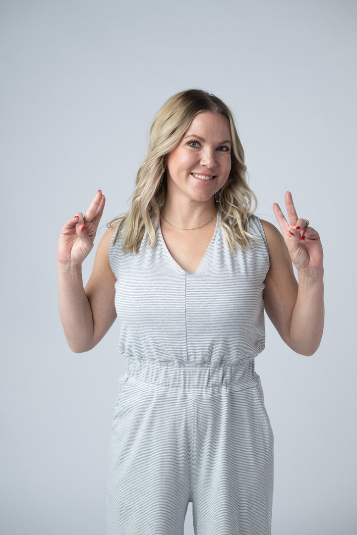IN STOCK Kenzie Striped Jumpsuit - Grey