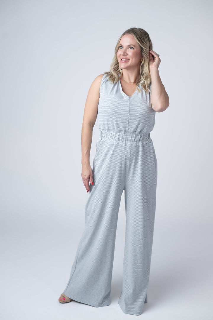 IN STOCK Kenzie Striped Jumpsuit - Grey