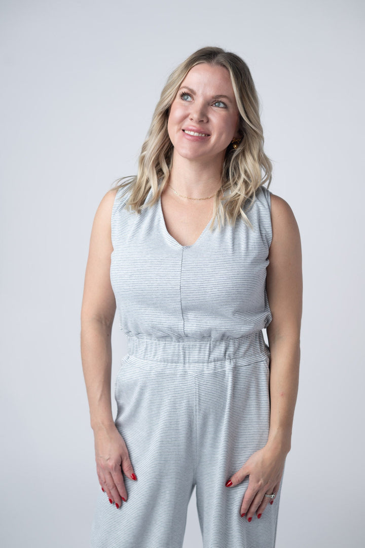 IN STOCK Kenzie Striped Jumpsuit - Grey