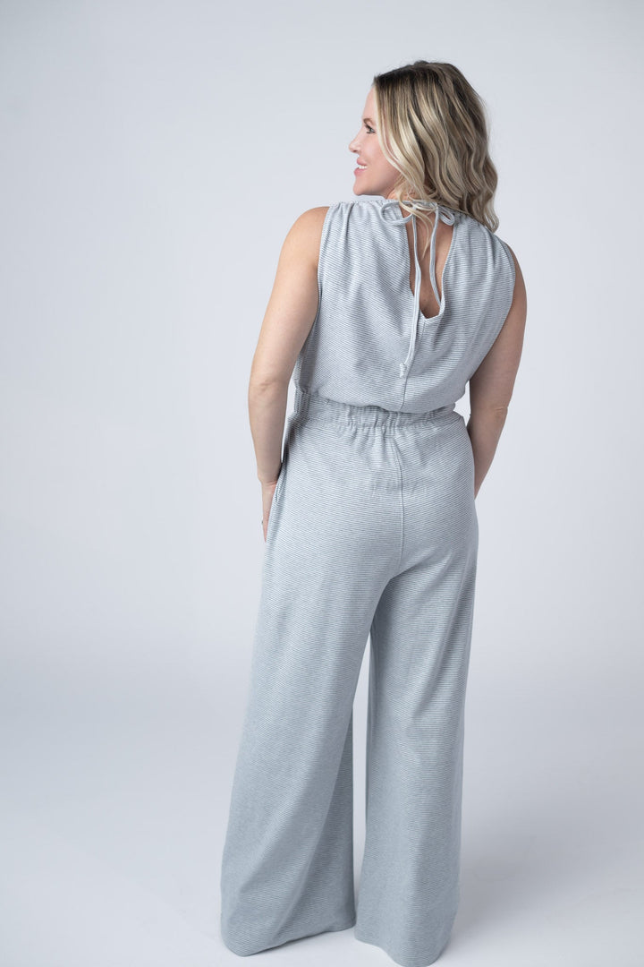 IN STOCK Kenzie Striped Jumpsuit - Grey