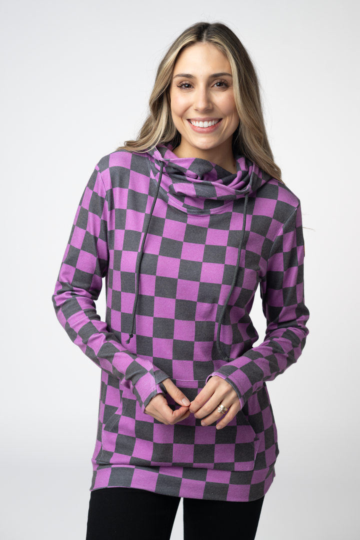 IN STOCK Ashley Hoodie - Black and Purple Checkers