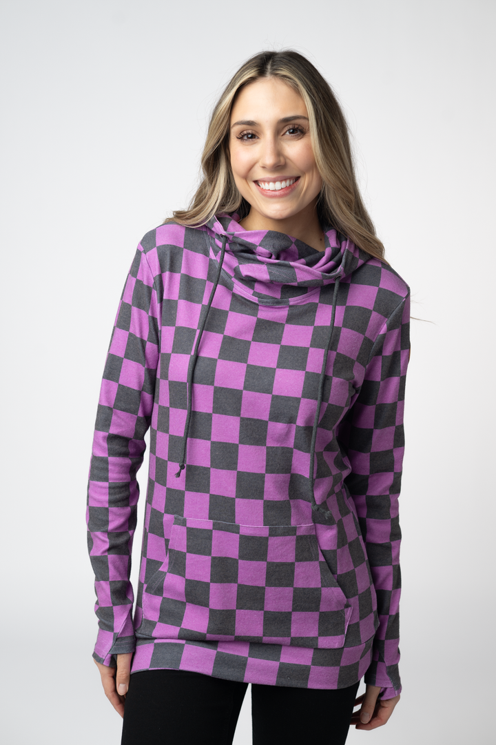 IN STOCK Ashley Hoodie - Black and Purple Checkers