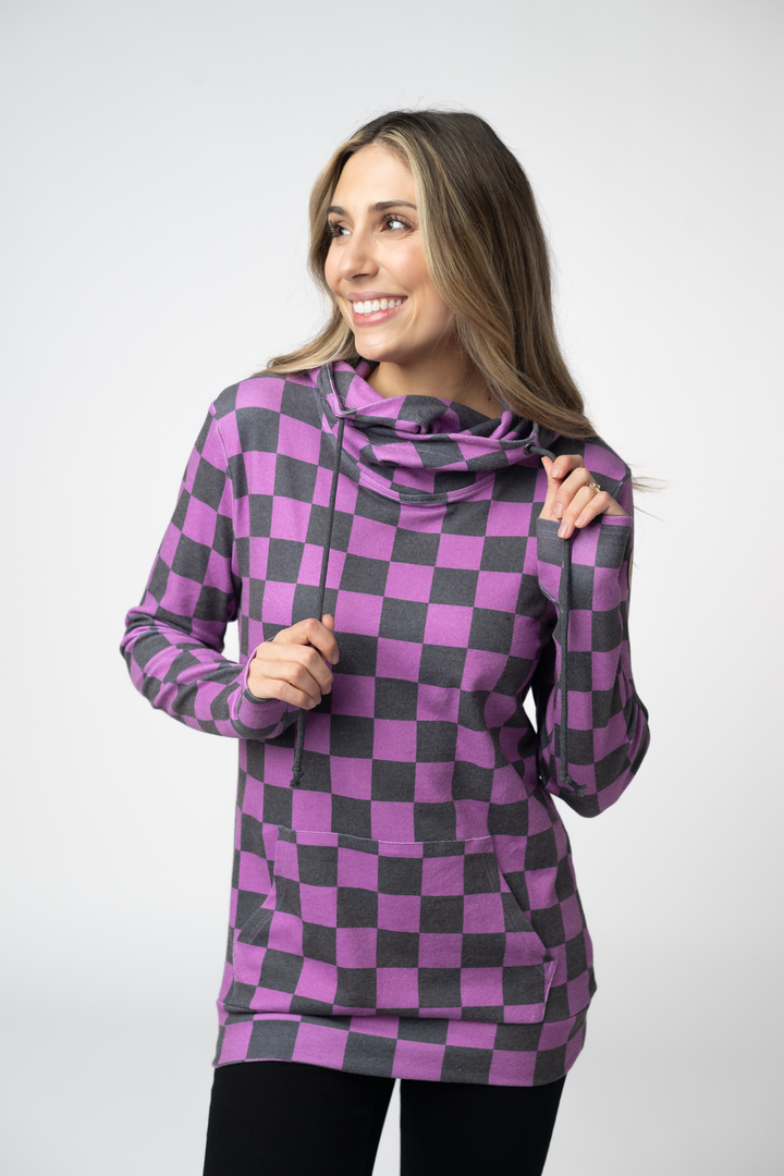 IN STOCK Ashley Hoodie - Black and Purple Checkers
