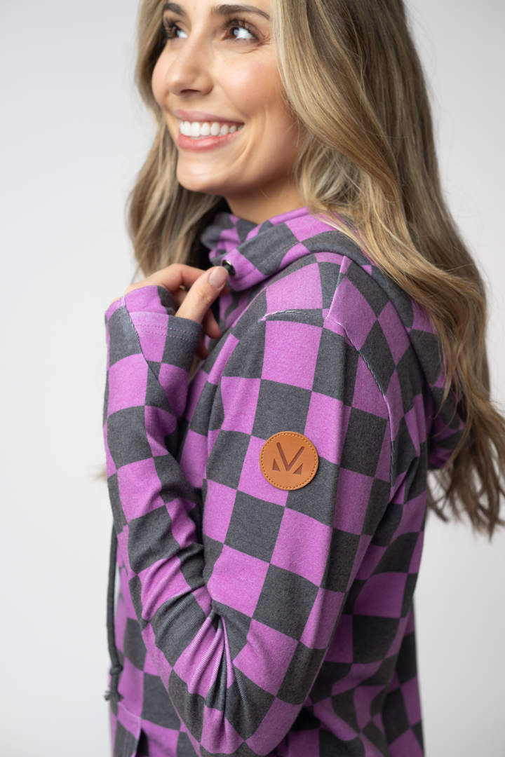 IN STOCK Ashley Hoodie - Black and Purple Checkers